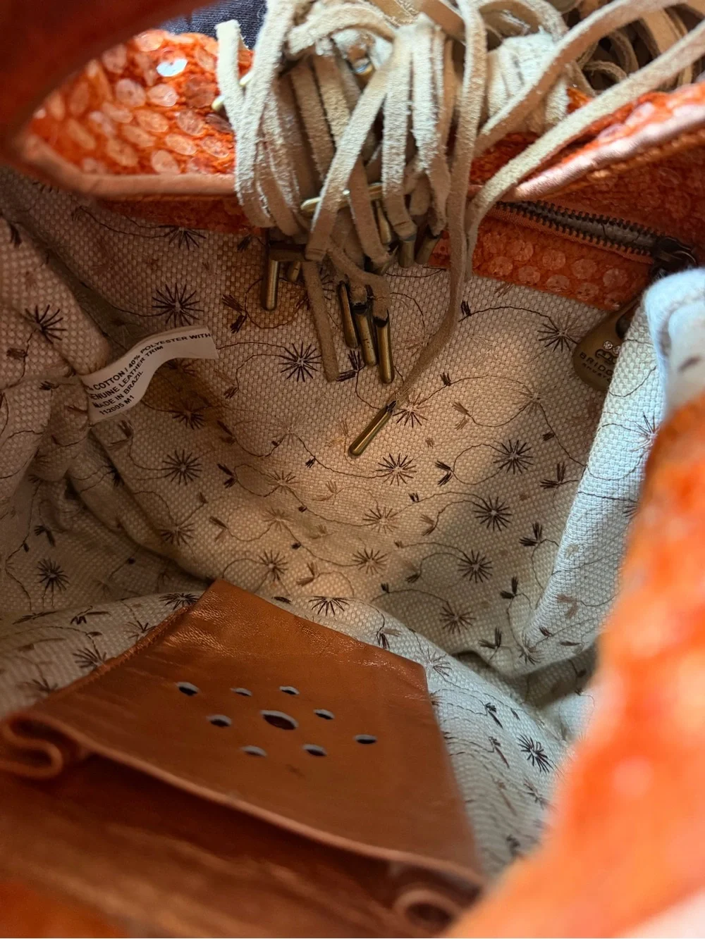 Sequined Orange Fringe Hobo Bag